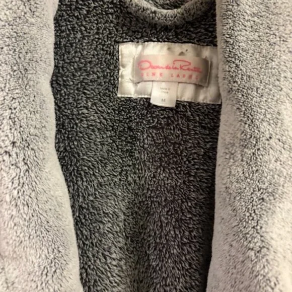 Oscar de la Renta Women's M Pale Gray Plush Long Robe 45" Long Sleeve Self Tie - Picture 10 of 11